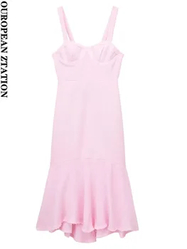 Женское платье с пайетками 2023, модное твидовое асимметричное платье миди с оборками, винтажные женские платья с глубоким вырезом и широкими бретелями, vestidos