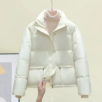 Женское хлопчатобумажное пальто с модным воротником-стойкой 2023, свободное повседневное шикарное пальто с хлопчатобумажной подкладкой и карманом на молнии