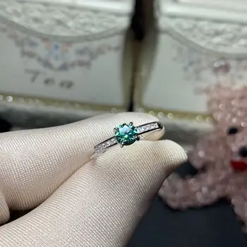 Зеленое кольцо из муассанита марки VVS для повседневной носки с муассанитом 5 мм 0,5 карата, Серебряное кольцо из Муассанита, Ювелирные изделия из серебра 925 пробы, Муассанит