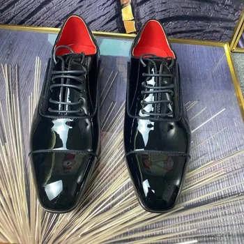 Итальянская Модная Черная Обувь из лакированной кожи, Мужская Социальная обувь, Роскошные Оксфорды на шнуровке, Дышащие мужские модельные туфли, Бесплатная Доставка