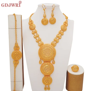 Комплекты ювелирных изделий из золота Дубайского цвета для женщин, Свадебное Длинное круглое ожерелье, Эфиопский набор, Традиционные украшения, подарок для вечеринки