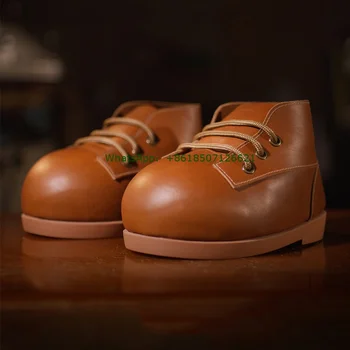 Коричневые туфли-дерби на шнуровке с круглым носком, Новинка 2023 года, Милые кожаные туфли на плоской подошве в стиле ретро с перекрестным ремешком и рисунком из мультфильма