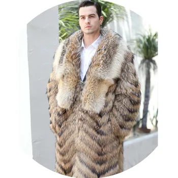 Куртка из натурального меха енота, мужское модное пальто, зимний теплый длинный стиль