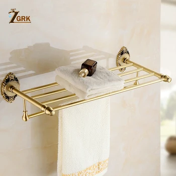 Латунная вешалка для банных полотенец ZGRK, Активный держатель для полотенец для ванной Комнаты, Двойная полка для полотенец, Аксессуары для ванной комнаты 9603
