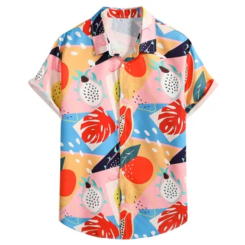 Летние Новые мужские рубашки с 3D рисунком Арбуза, Негабаритные топы с коротким рукавом, Одежда для пляжного отдыха Для мужчин, Гавайские рубашки