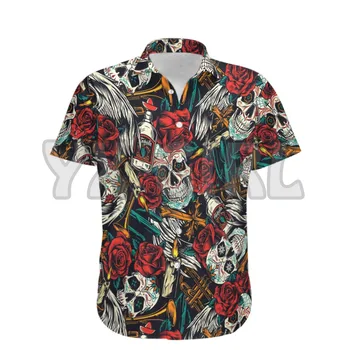 Летние Рубашки С рисунком Цветка, черепа, любви, Гавайская рубашка с 3D принтом, Мужская и Женская Повседневная рубашка в стиле Харадзюку, Унисекс
