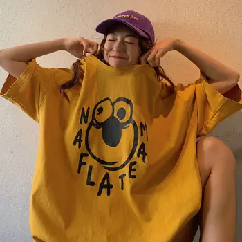 Летняя женская корейская свободная футболка с коротким рукавом Большого размера 2023, облегающая живот, Тонкие топы, Студенческая одежда с животным рисунком