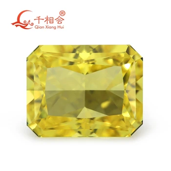 Метод Чохральского Искусственный желтый сапфир изумрудной огранки прямоугольной формы, прозрачный драгоценный камень корунд