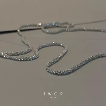 Минималистичное сверкающее ожерелье-цепочка на ключицу для женщин и мужчин, Нежные, блестящие, посеребренные базовые цепочки-ошейники