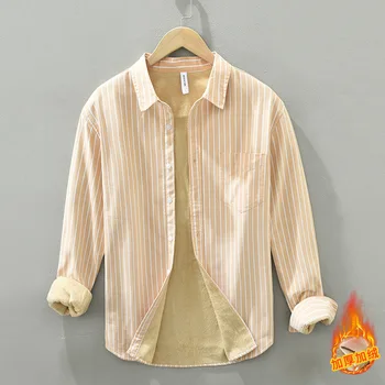 Мужская вельветовая рубашка Orange Plus с длинными рукавами в корейскую дикую полоску, весенне-осенние хлопковые камзолы Para Hombre