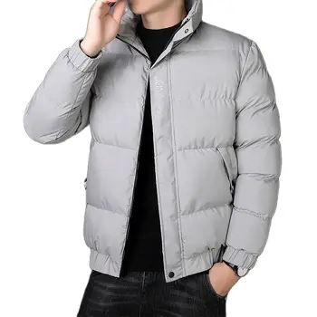 Мужская куртка, популярное зимнее пальто, Модная теплая толстая ветрозащитная куртка с капюшоном, однотонная куртка на толстой хлопчатобумажной подкладке, мужские парки