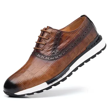 Мужская обувь, Британская обувь из натуральной кожи, Удобная осенняя повседневная обувь на шнуровке с рисунком крокодиловой кожи, Уличные мужские Кроссовки