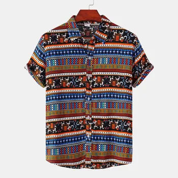 Мужские модные Гавайские Рубашки, красочные этнические племенные Рубашки с цветочным Геометрическим принтом, Рубашка на пуговицах, camisas de hombre 2022, Топы