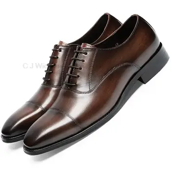 Мужские Оксфорды, черные коричневые туфли в стиле Дерби, модельные туфли из натуральной коровьей кожи, официальные деловые офисные свадебные туфли на шнуровке для мужчин