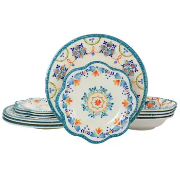 Набор посуды Tamara из меламина белого цвета с цветочным рисунком