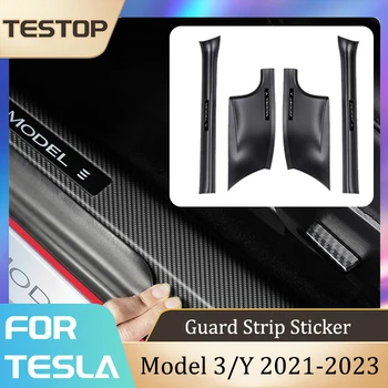 Наклейка В Виде Защитной Полосы На Пороге Tesla Для Tesla Model 3/Y 2021-2023 Аксессуары ABS С Рисунком Из Углеродного Волокна, Молдинги Для интерьера