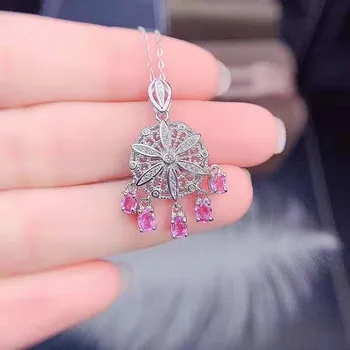 Натуральный Папалача Розовый Сапфир S925 Стерлингового Серебра Ожерелье с подвеской 