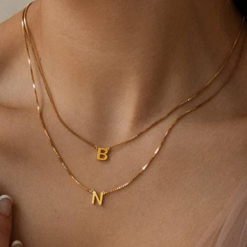 Начальные ожерелья для женщин, Изящное золотое ожерелье с буквами, Позолоченное Начальное ожерелье с подвеской из 14 К, Милое колье с буквенным названием, ожерелье