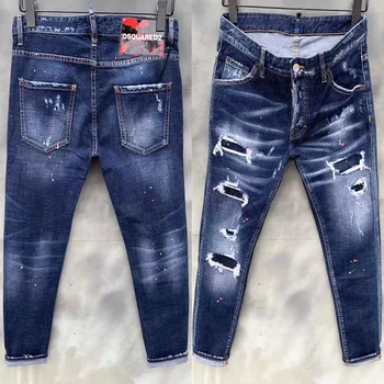 Новые Узкие Прямые джинсы Мужская Одежда 2023, Однотонные Повседневные Однотонные джинсовые брюки для мужчин