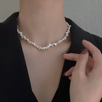 Ожерелье из искусственного жемчуга для женщин в стиле барокко, чужеродная нерегулярная цепочка на ключицу из бисера, винтажное колье, женское вечернее ювелирное изделие