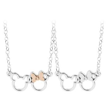 Ожерелье с подвеской в виде Микки и Минни Маус, Посеребренное силуэтное ожерелье, простые украшения для женщин и девочек, Рождественский подарок