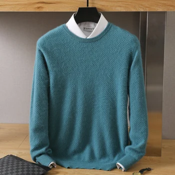 Осенне-зимний новый мужской кашемировый свитер из 100% норки, пуловер с круглым вырезом, вязаный свитер большого размера, пуловер высокого класса с длинным рукавом