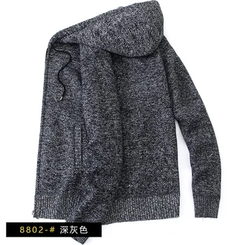 Осенне-зимний новый мужской трикотаж из искусственного меха, шерстяной свитер, утепленная тепловая куртка, повседневный свободный кардиган на молнии с капюшоном