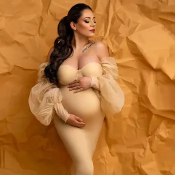 Платье Русалки цвета Шампанского для беременных для фотосессии, Женский халат с длинным рукавом для беременных, Детские халаты для фотографий