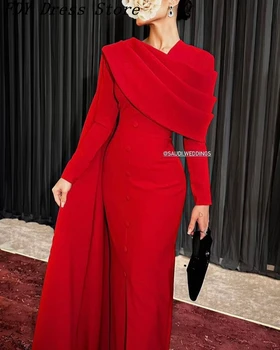 Платья для выпускного вечера из красного атласа Русалки, длинные рукава Длиной до щиколоток, Женское платье для официальных мероприятий в Саудовской Аравии, Вечернее платье