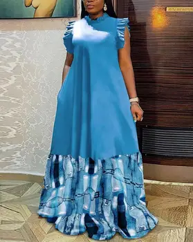 Платья для женщин 2023, Элегантное Джинсовое платье Макси без рукавов с принтом в стиле пэчворк, с оборками на подоле, Новая мода 2023, Летнее Повседневное