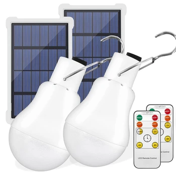 Портативные солнечные лампочки с дистанционным таймером, пригодные для сарая, Походной кемпинговой палатки, 2 комплекта