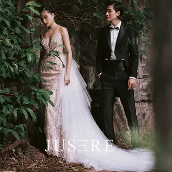 Потрясающее свадебное платье Русалки с глубоким V-образным вырезом, из 2 предметов, со съемной юбкой