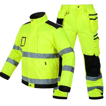 Рабочий костюм для мужчин-электриков с отражателем, Светоотражающая куртка для работы и брюки карго Hi Vis с наколенниками