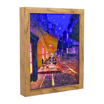 Рамка Теневого Ящика Со Светодиодной Настенной Лампой Van Gogh Oil Paintting Рамка Для Фотографий 3D Бумажные Скульптуры Настольная Лампа Освещает Украшения Подарков