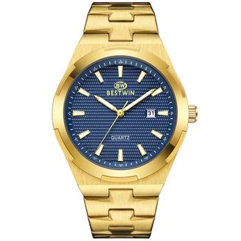 Роскошные мужские часы Classic Blue Gold Reloj, Мужские кварцевые наручные часы, Элегантный бренд делового Человека, Мужские часы с Календарем