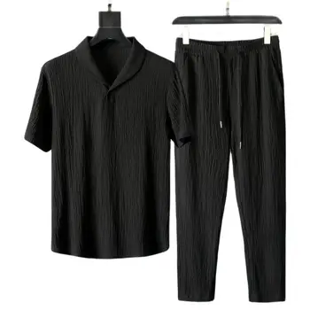 (Рубашка + брюки) Лето 2023, Новое поступление, Мужская Модная Классическая рубашка, мужские Деловые Повседневные Рубашки, Мужской Комплект одежды, Размер M-4XL