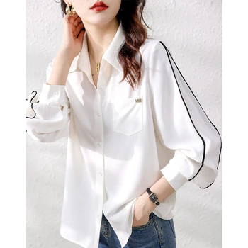 Сандро Риверс, новая темпераментная белая рубашка, женский модный Свободный Простой универсальный топ из высококачественного шифона с длинными рукавами