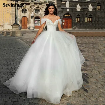 Свадебное платье в стиле бохо трапециевидной формы, расшитое бисером, пляжное свадебное платье с открытыми плечами, платья для свадебной вечеринки 2021 года, большие размеры
