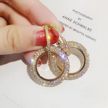 Серебряные серьги со стразами, Модные Большие круглые серьги-кольца в Корейском стиле для женщин, подарок для Рождественской вечеринки, ювелирные изделия