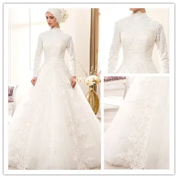 Современный Плюс Размер, Саудовская Аравия, Мусульманское свадебное платье с длинным рукавом и высоким воротником, Дубай, Хиджаб, Мусульманское Свадебное платье для Новобрачных gelinlik