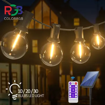 Солнечные струнные светильники Наружные светильники для патио G40 со светодиодными небьющимися лампочками, атмосферостойкие подвесные светильники для бистро на заднем дворе