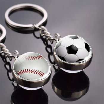Спортивный мяч Брелок для ключей Футбол Бейсбол Баскетбол Волейбол Двухсторонний Брелок для ключей Стеклянный шар Брелок для ключей