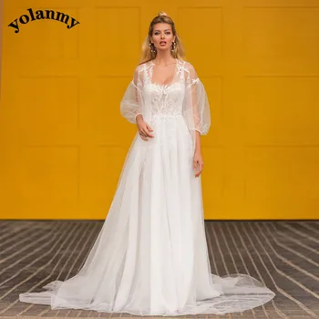 Стильные Свадебные платья YOLANMY Aline, Вечернее Свадебное платье С Пышными аппликациями, Vestido De Casamento По Индивидуальному заказу