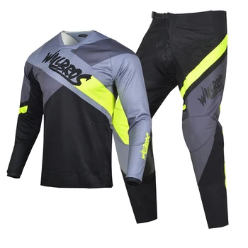 Трикотажные брюки Willbros для мотокросса, комбинированный комплект снаряжения Dirt Bike ATV UTV MX для скоростного спуска по бездорожью, желто-серый костюм