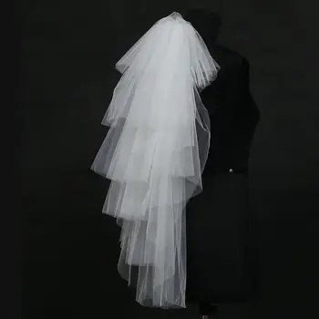 Тюлевые Вуали Для Свадебного платья, Пушистая белая многослойная фата для волос Невесты, расческа Невесты F