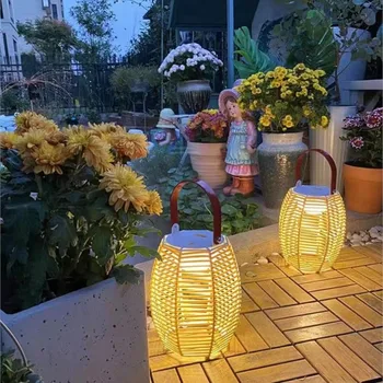 Уличные водонепроницаемые солнечные лампы ZK20, креативные портативные фонари ручной работы из ротанга, садовые подвесные ландшафтные светильники на лужайке
