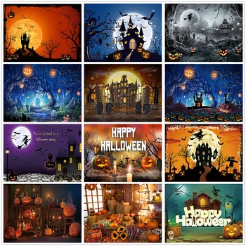 Фон для Хэллоуина, Фонарь в виде тыквы, Замок с летучей мышью, Лесная луна, надгробная плита, фон для детской фотосъемки, фотофон для фотостудии