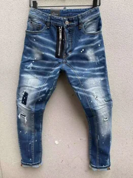 Хит продаж 2023, джинсовые брюки для мужчин d2 jeans с объемной строчкой, сплошным пятном, приталенной посадкой и повседневной нашивкой на молнии
