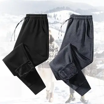 Хлопковые плотные брюки, зимние джоггеры для бега трусцой, мужские спортивные брюки с завязками на щиколотках, плюшевая подкладка, спортивные брюки, Спортивные брюки