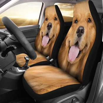 Чехлы для автомобильных сидений Золотистого Ретривера с забавной собачьей мордочкой 115106, упаковка из 2 универсальных защитных чехлов для передних сидений